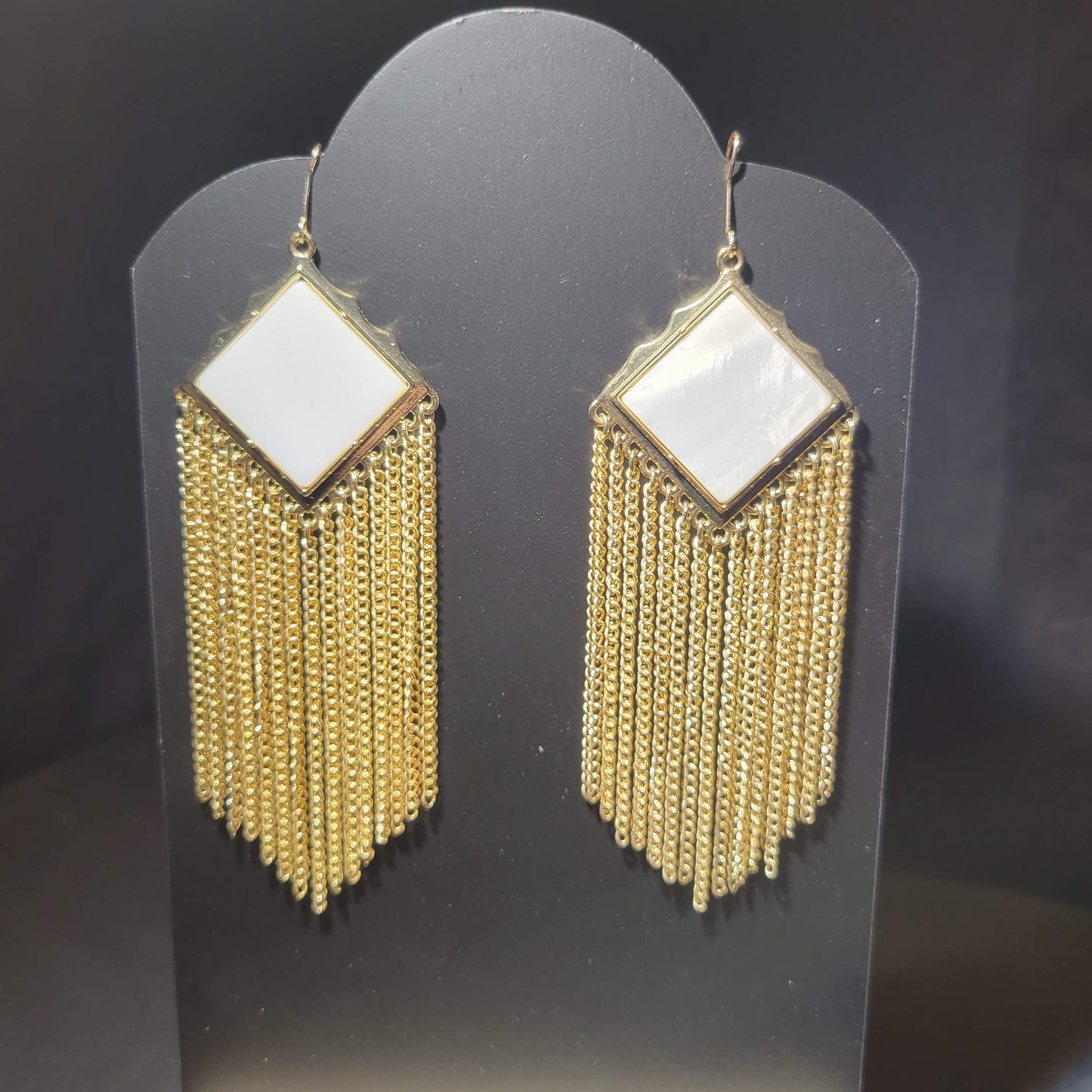 Marble and Chain Dangle Earrings