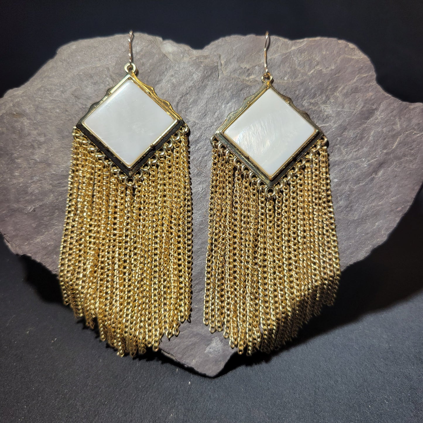 Marble and Chain Dangle Earrings