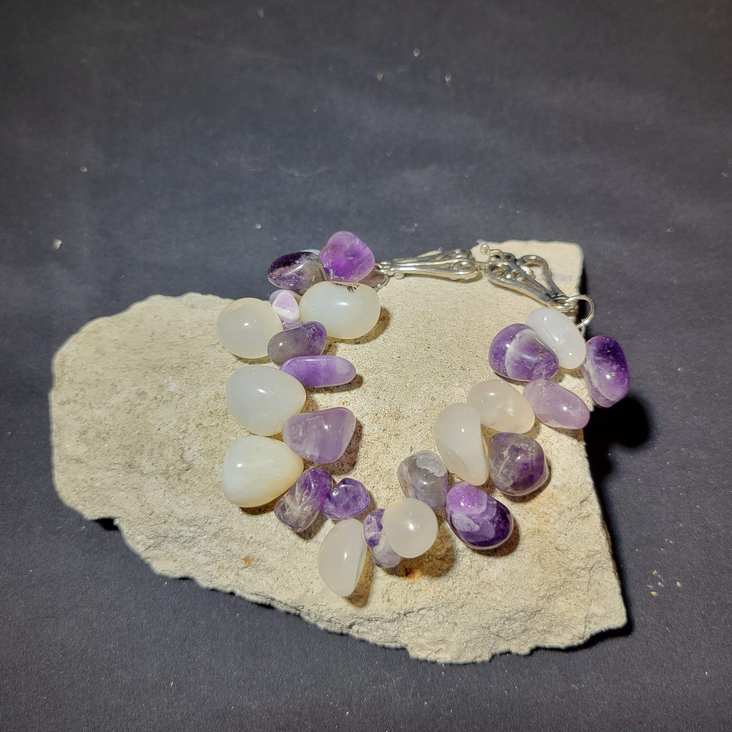 Amethyst and White Quartz Beaded Bracelet