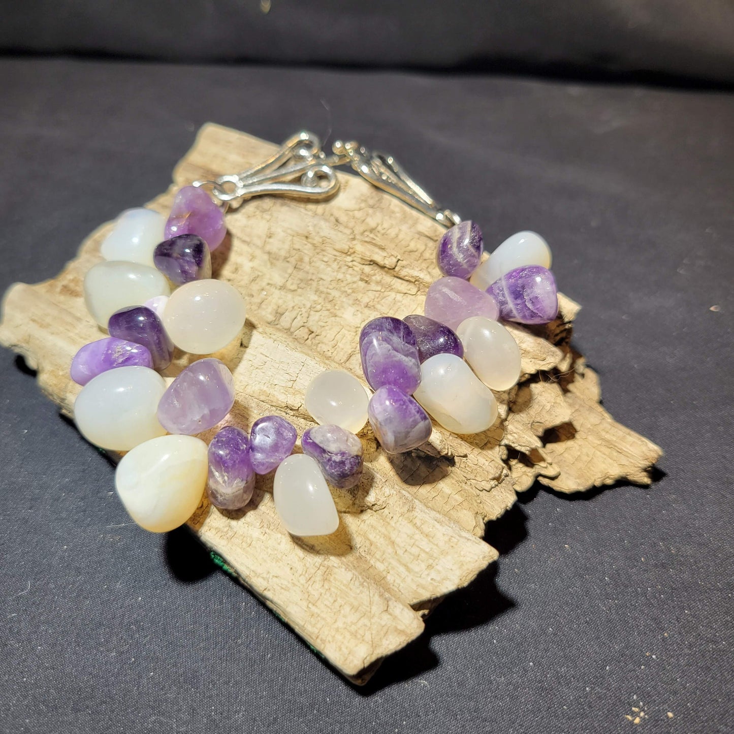 Amethyst and White Quartz Beaded Bracelet