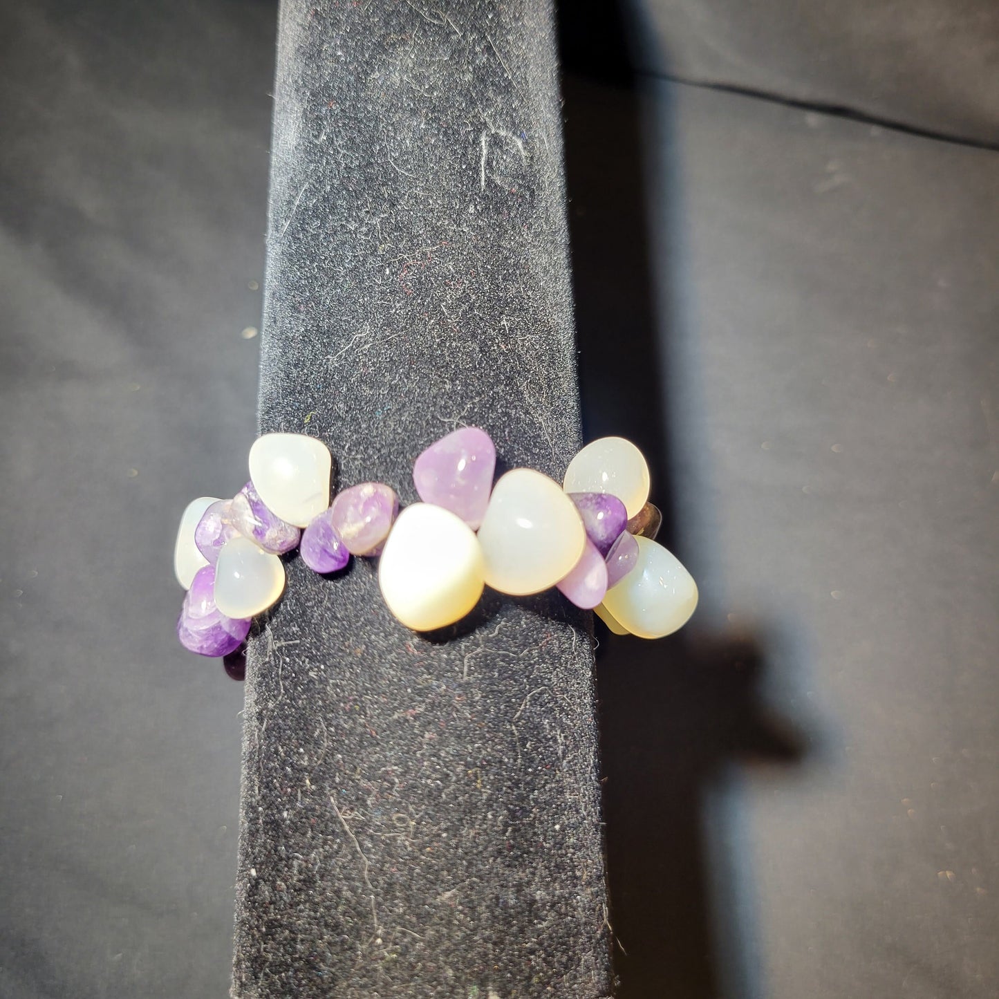Amethyst and White Quartz Beaded Bracelet