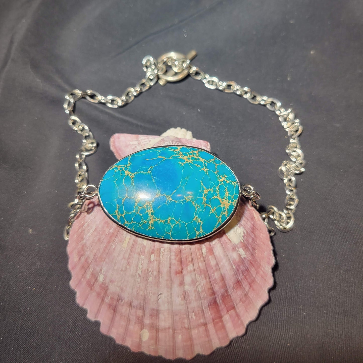 Blue Jasper Oval Pendant Necklace