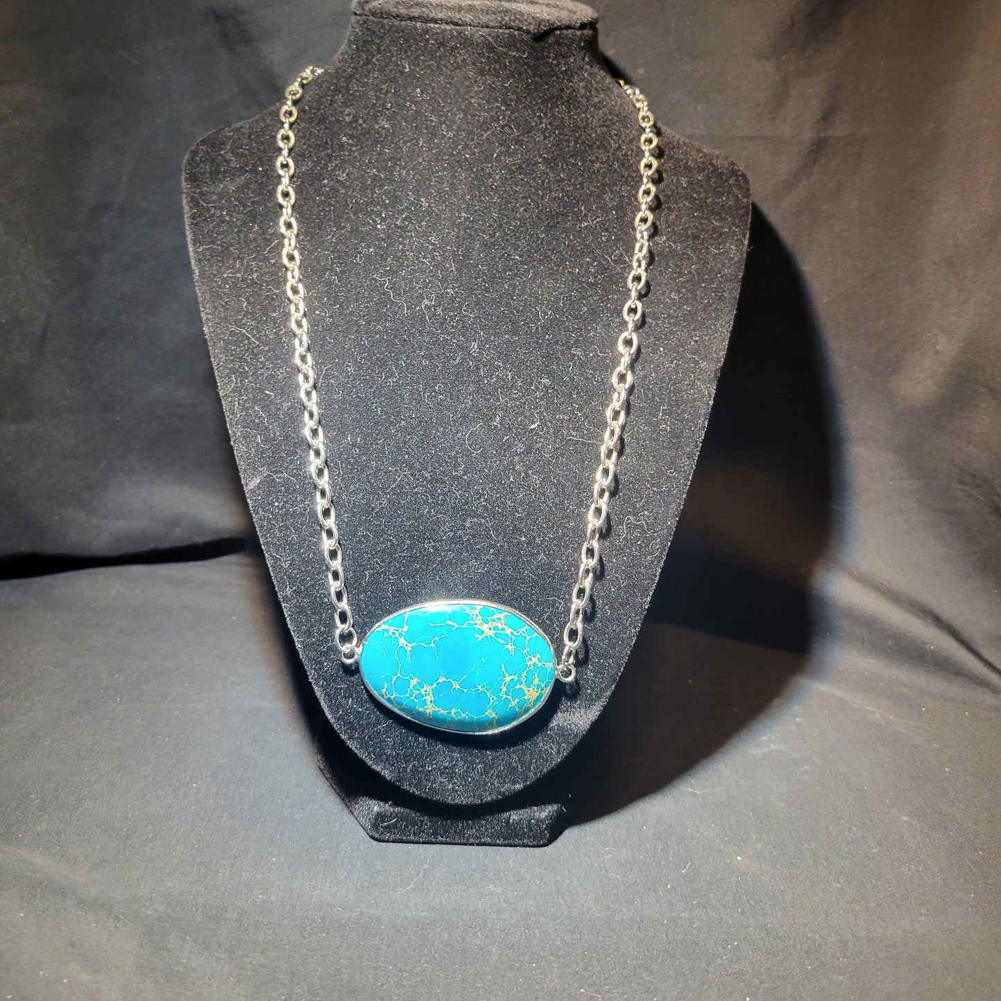 Blue Jasper Oval Pendant Necklace