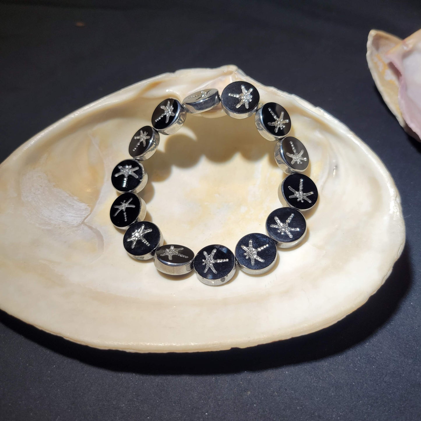 Silver and Black Dragonfly Beaded Bracelet