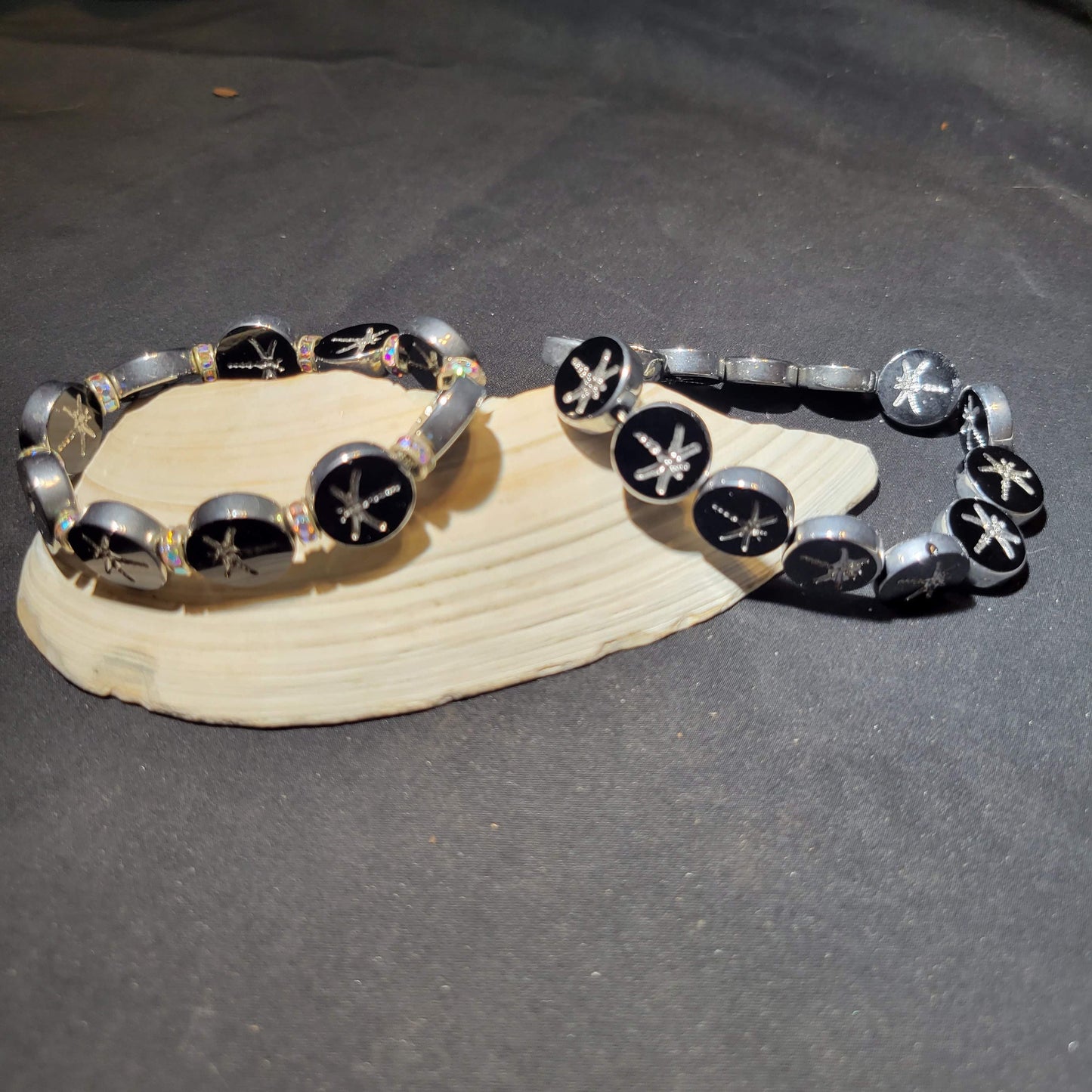 Silver and Black Dragonfly Beaded Bracelet