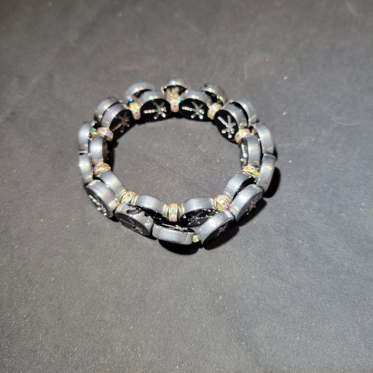 Silver and Black Dragonfly Beaded Bracelet