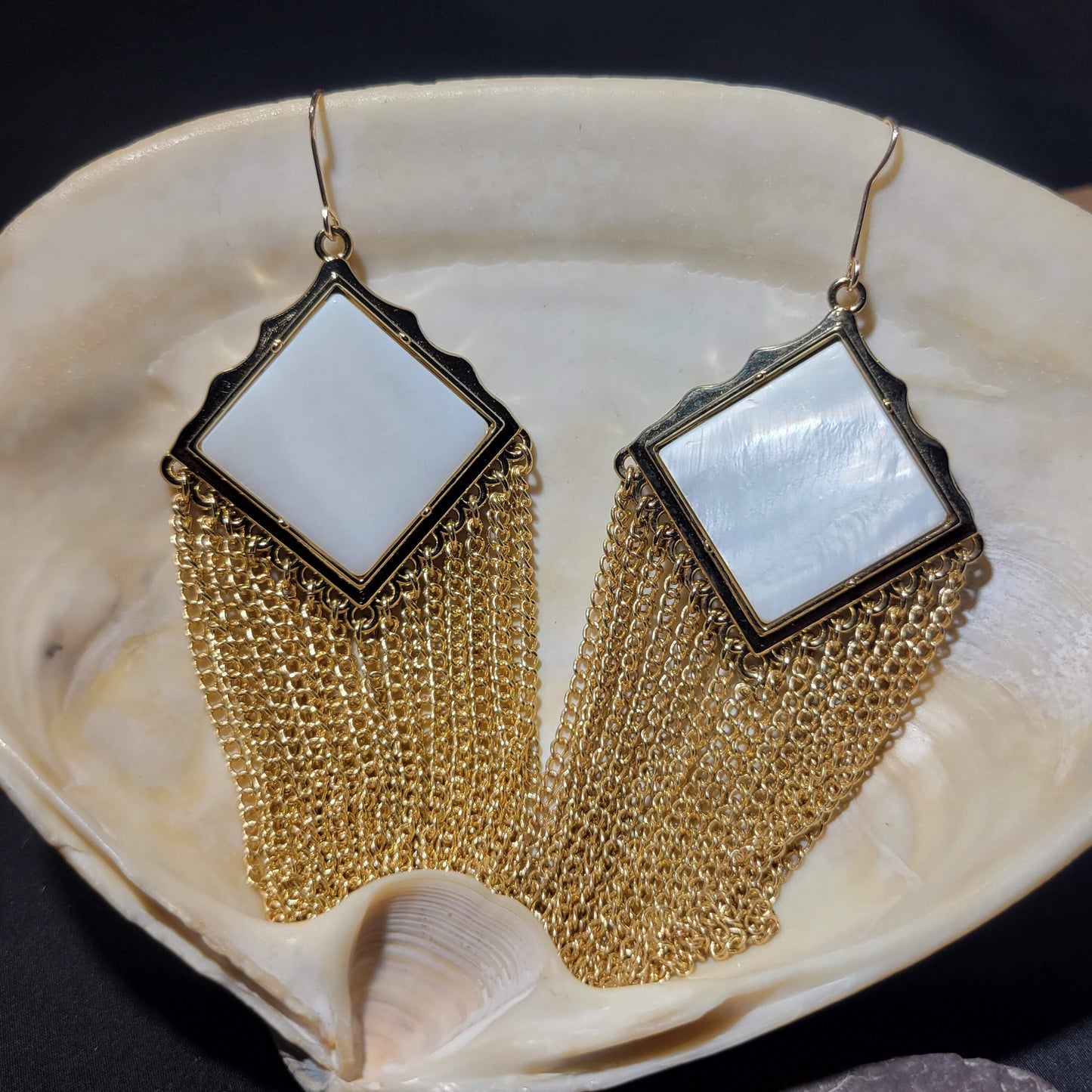 Marble and Chain Dangle Earrings