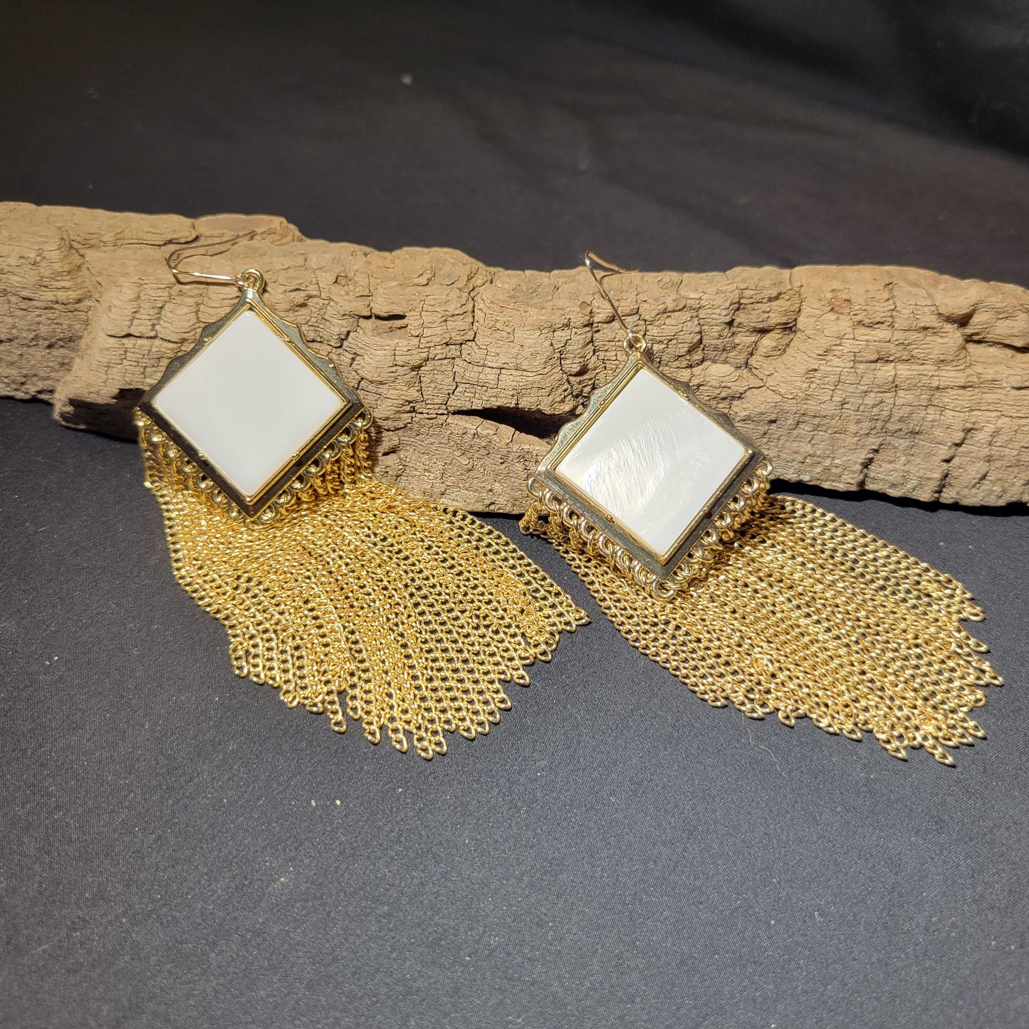 Marble and Chain Dangle Earrings