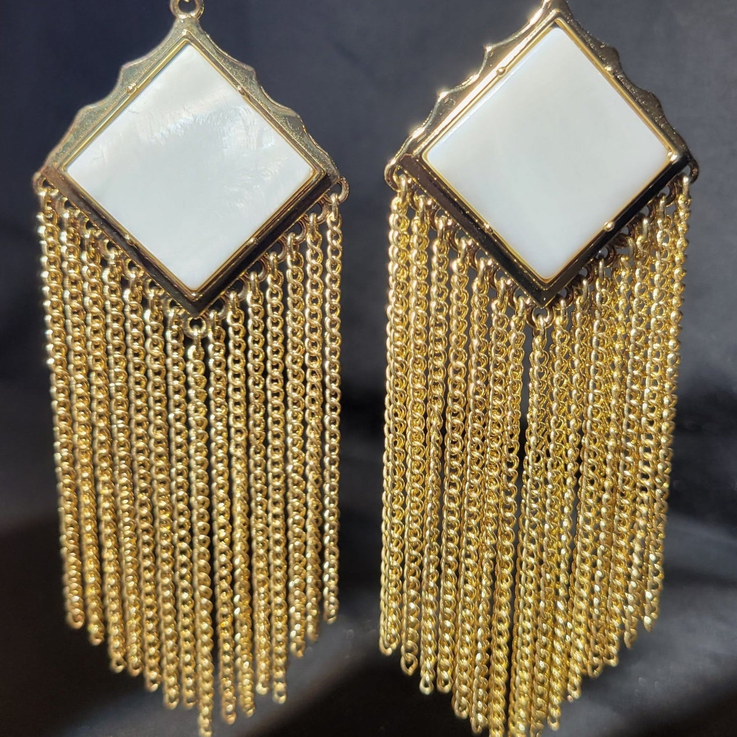 Marble and Chain Dangle Earrings