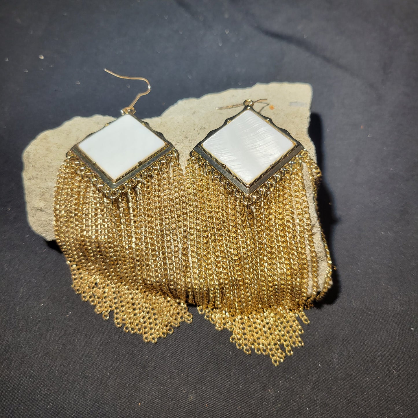 Marble and Chain Dangle Earrings