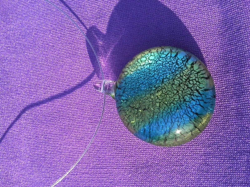 Teal and lime glass beaded necklace