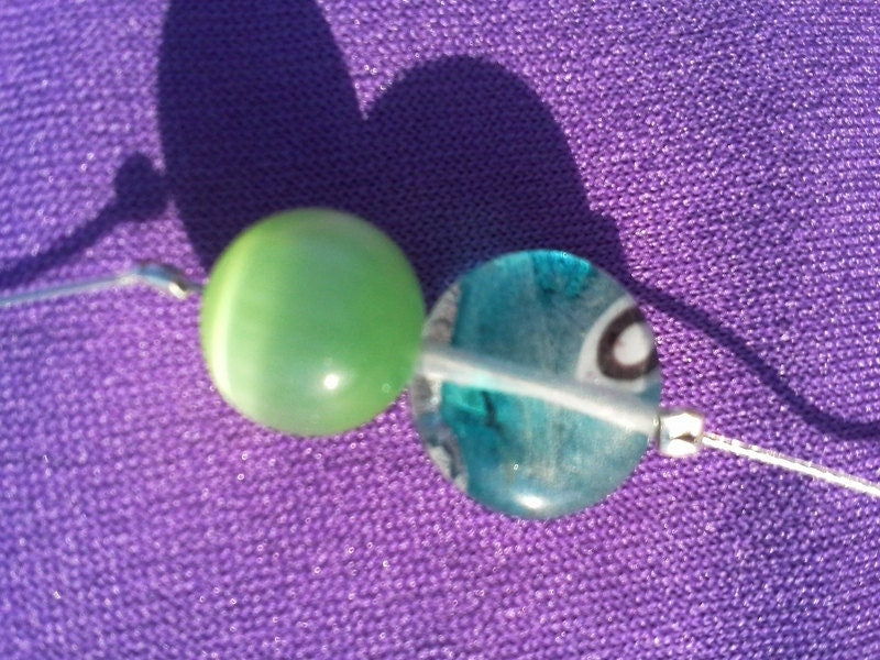 Teal and lime glass beaded necklace