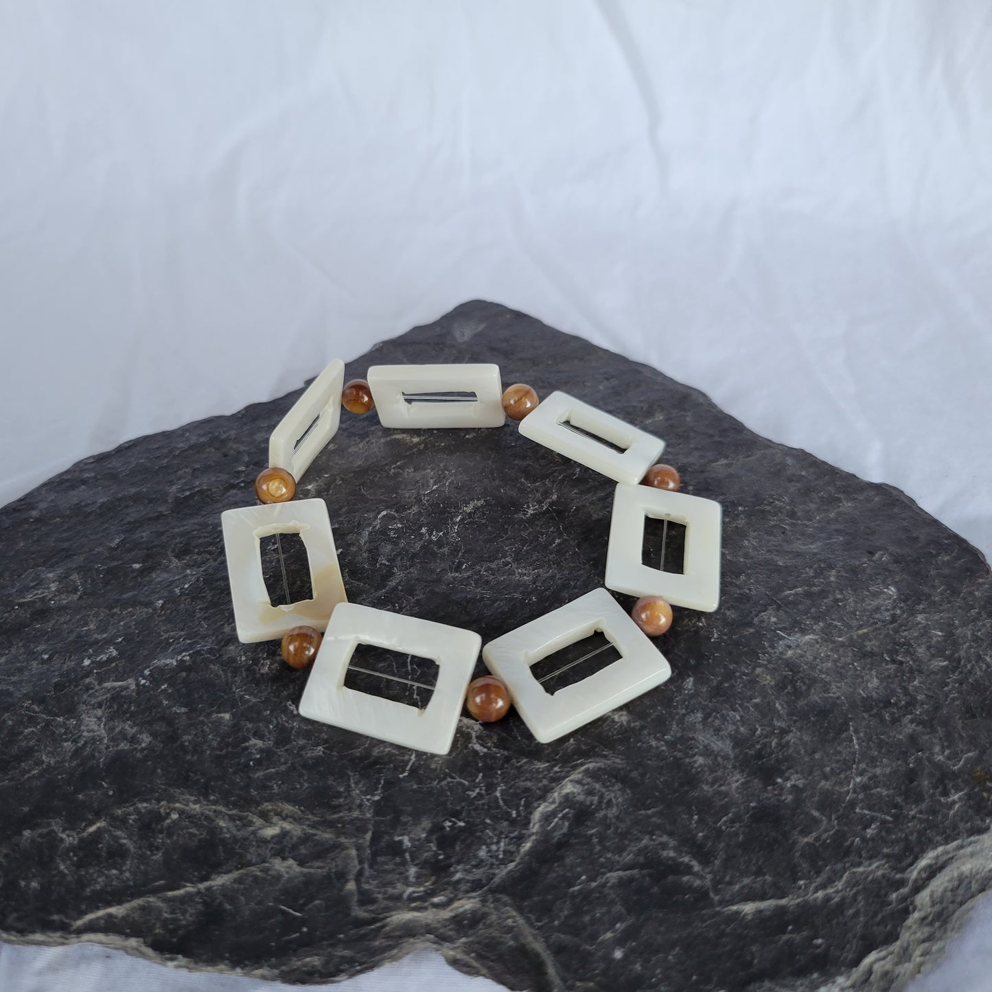 White Shell and Brown Glass Bracelet