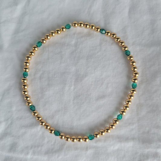 Gold with Green Beaded Bracelet