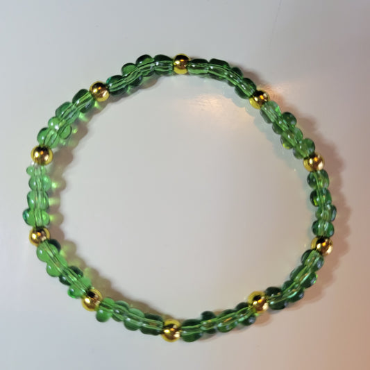 Green with Gold Glass Beaded Bracelet