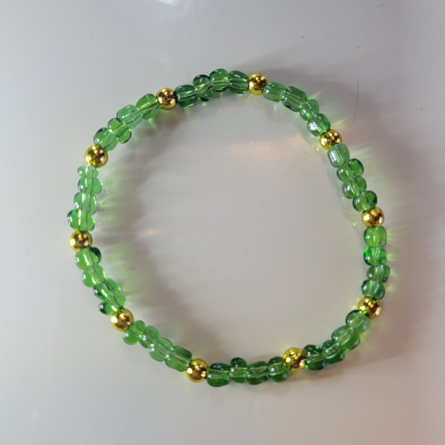 Green with Gold Glass Beaded Bracelet