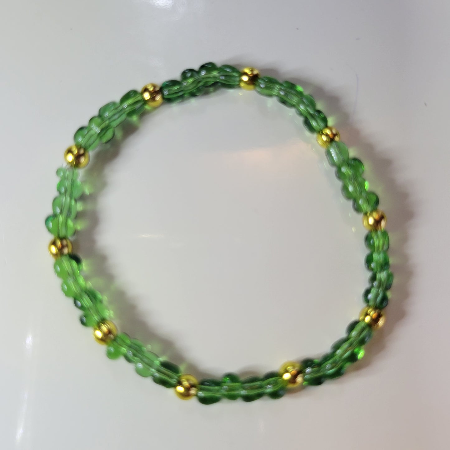 Green with Gold Glass Beaded Bracelet