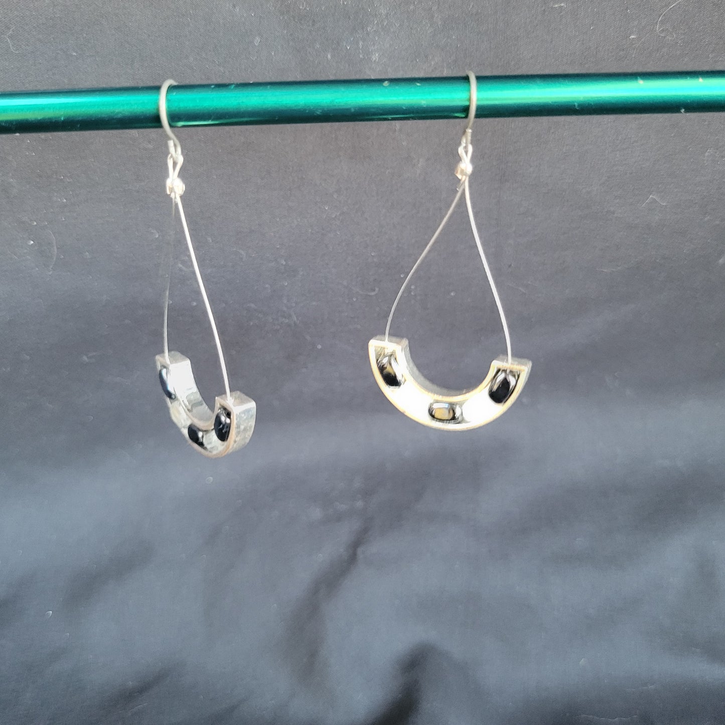 Metal Crescent on Wire Teardrop Earrings