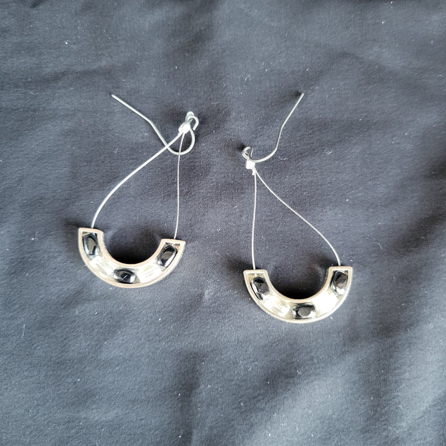 Metal Crescent on Wire Teardrop Earrings
