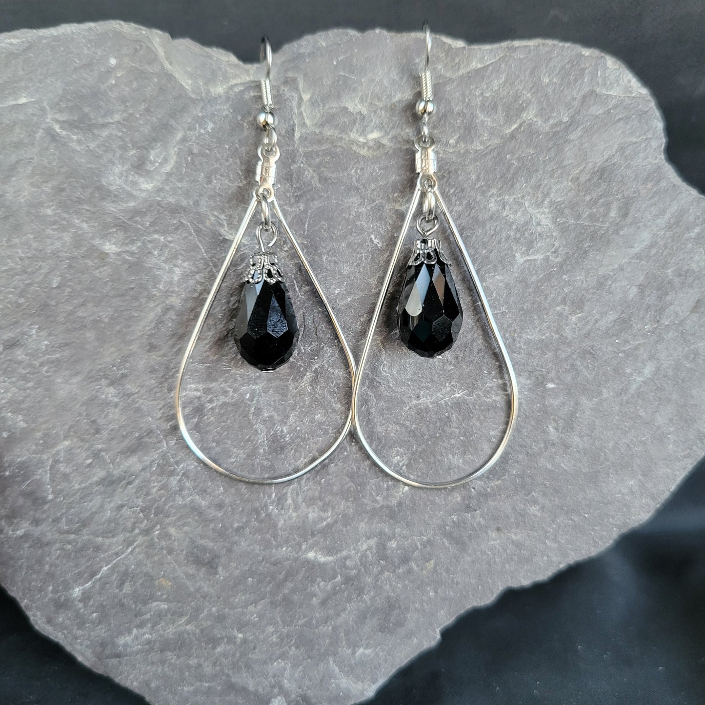 Black Dangle Teardrop Earrings