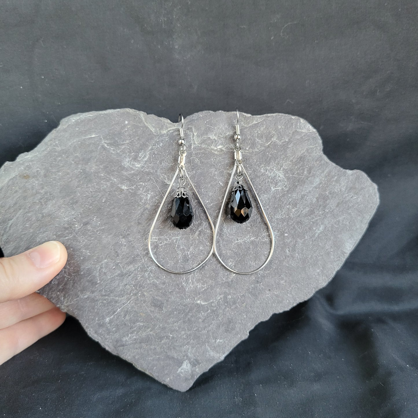 Black Dangle Teardrop Earrings