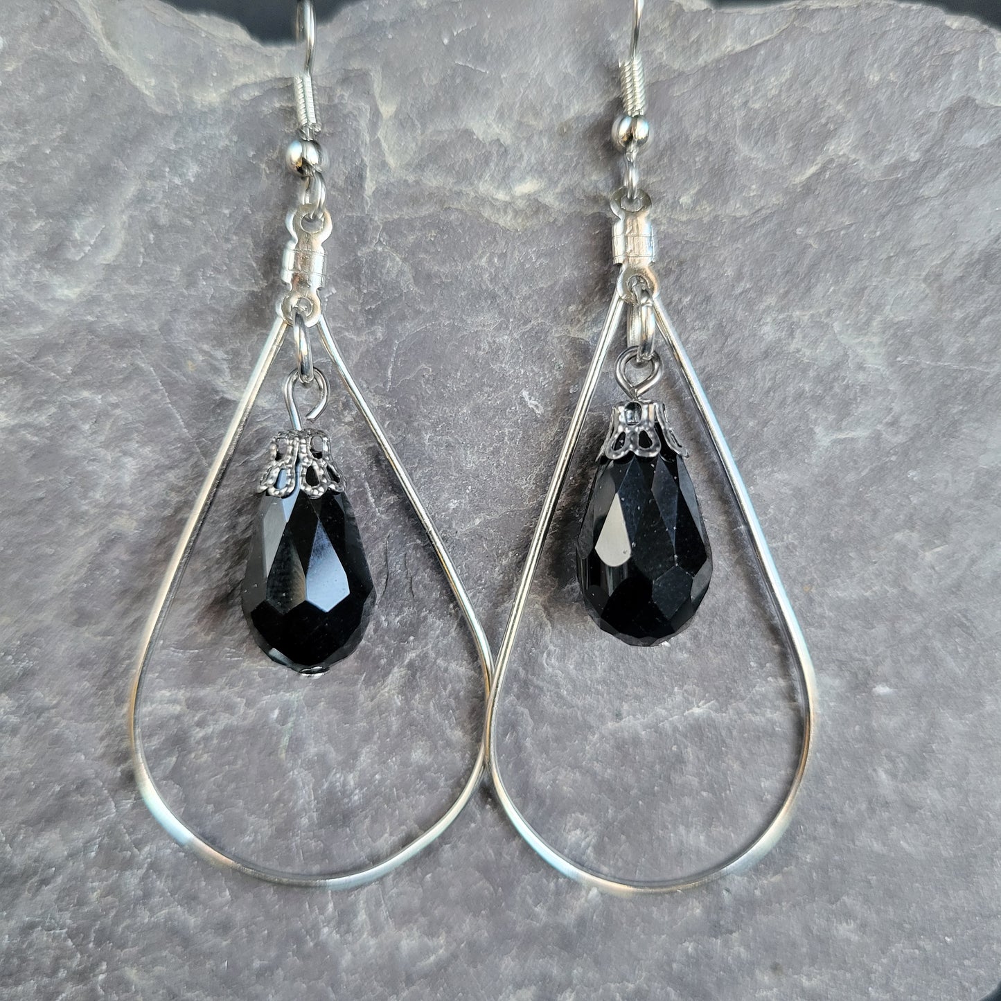 Black Dangle Teardrop Earrings