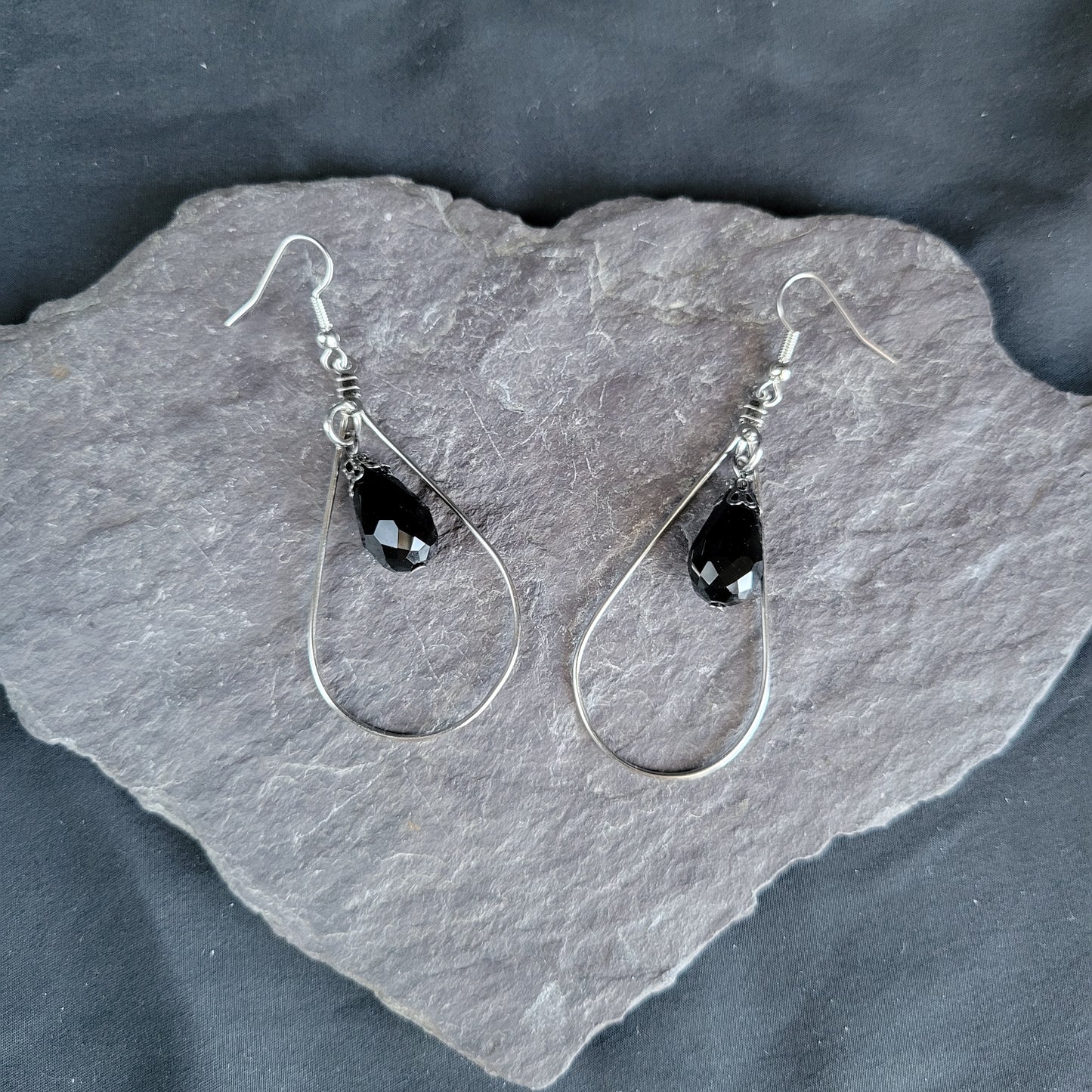 Black Dangle Teardrop Earrings