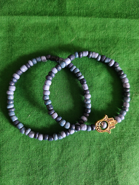 Blue Hamsa Hand Beaded Set