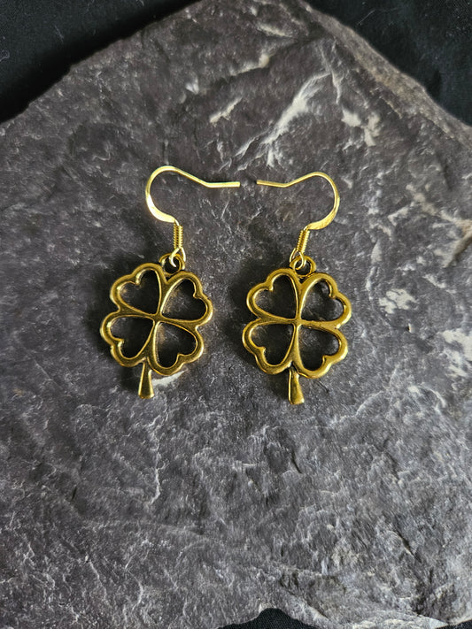 Gold Hollow Clover Earrings