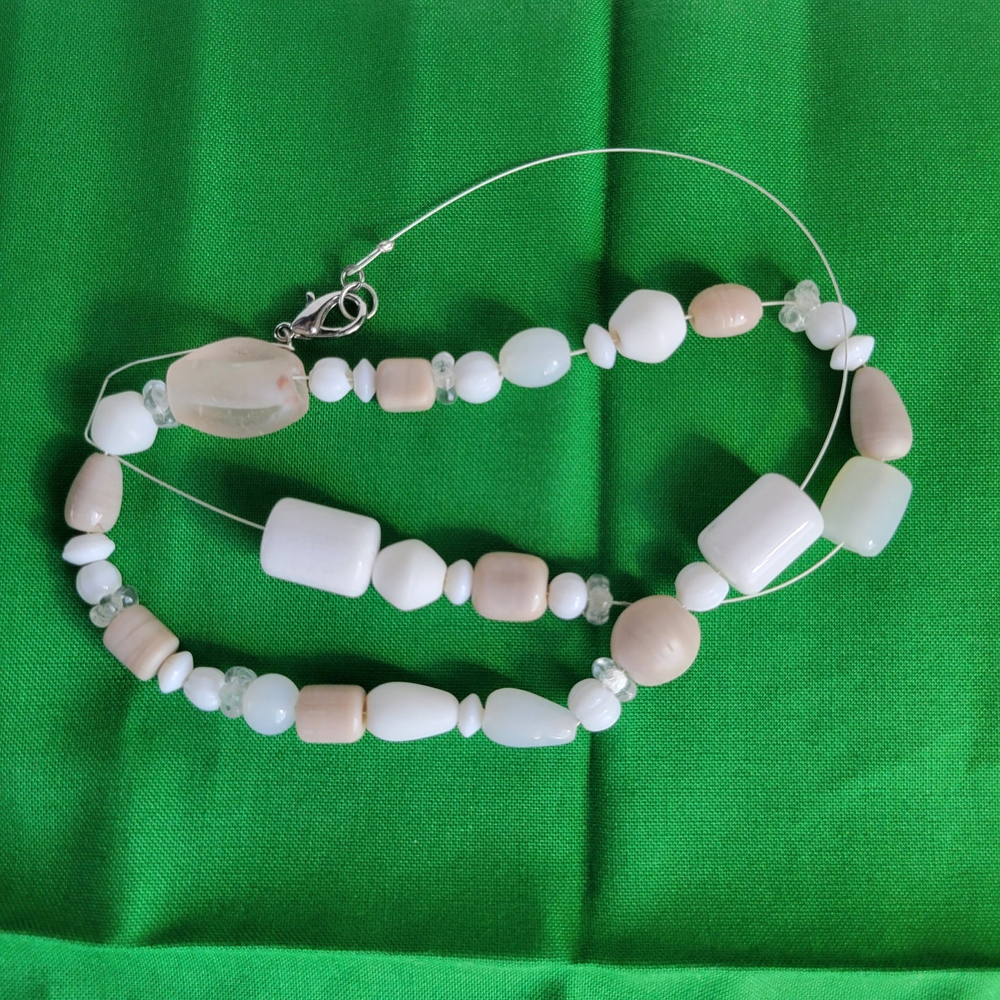 Exposed Wire Marshmallow and Bluff Beaded Necklace