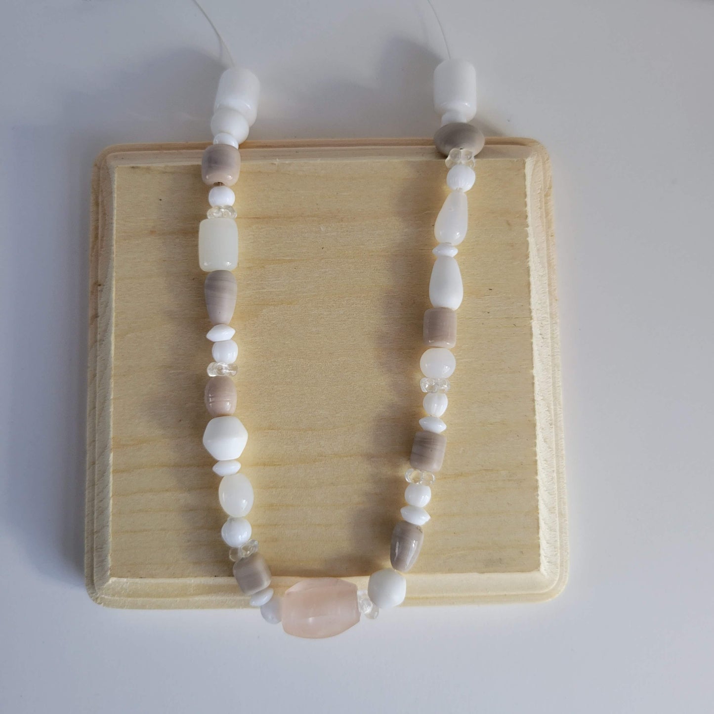 Exposed Wire Marshmallow and Bluff Beaded Necklace