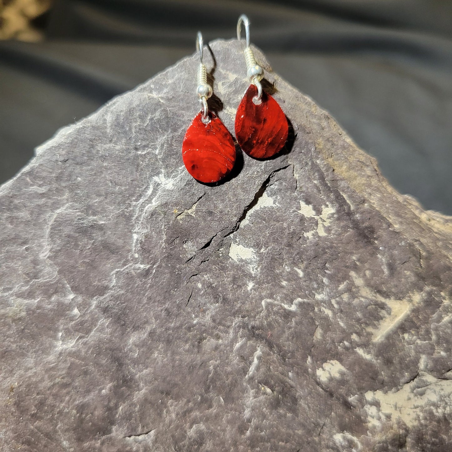 Red Shell Teardrop Dangle Earrings