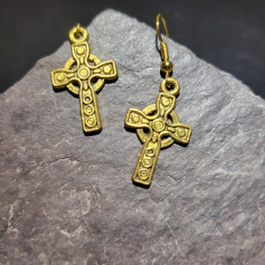 Gold Celtic Cross Earrings