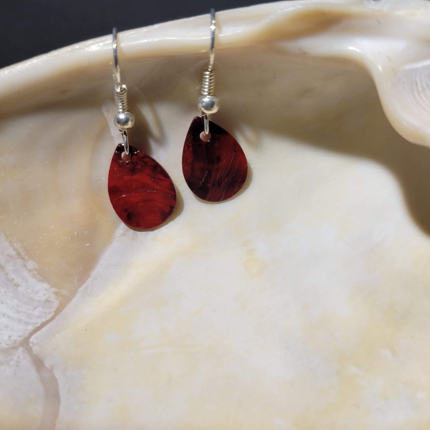 Red Shell Teardrop Dangle Earrings