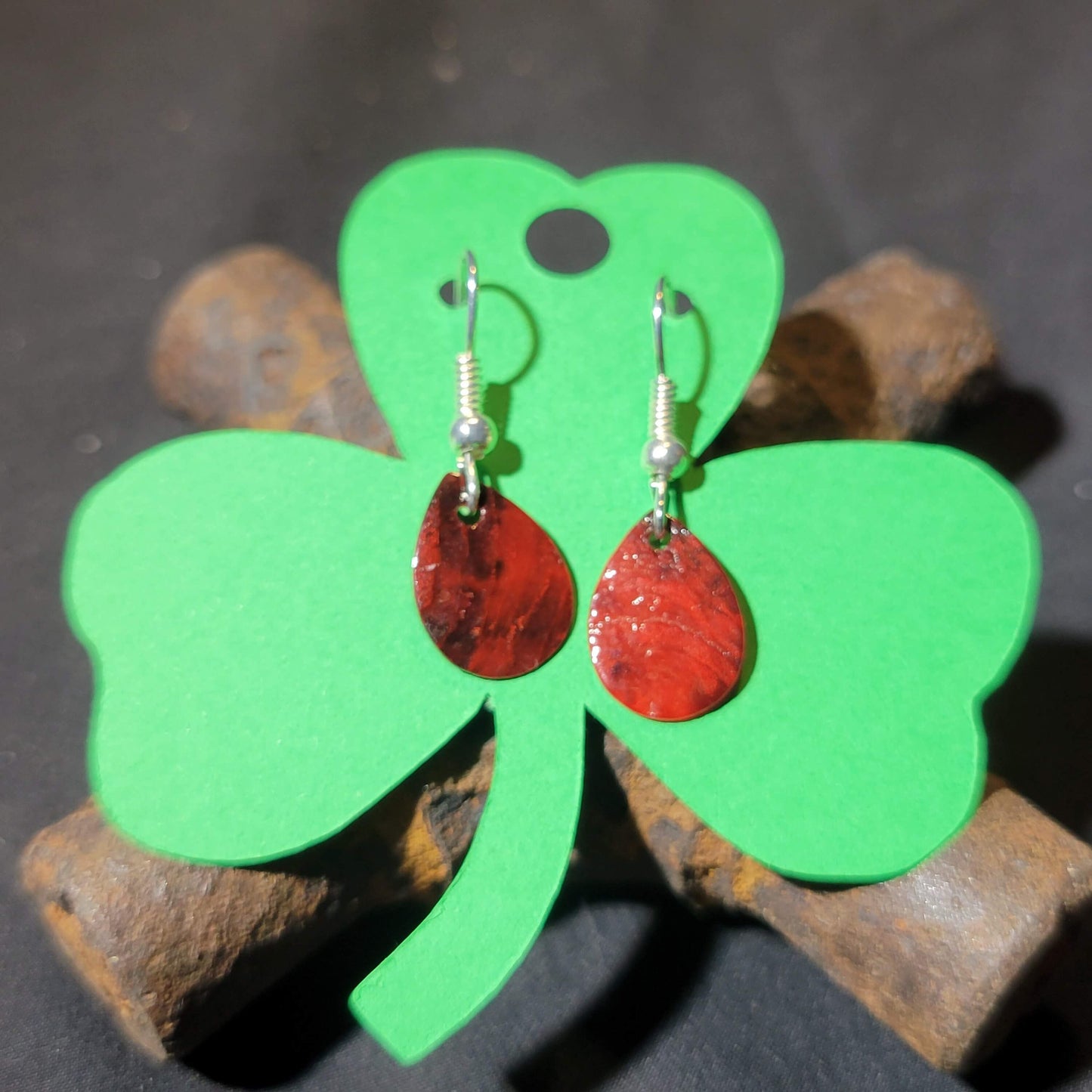 Red Shell Teardrop Dangle Earrings