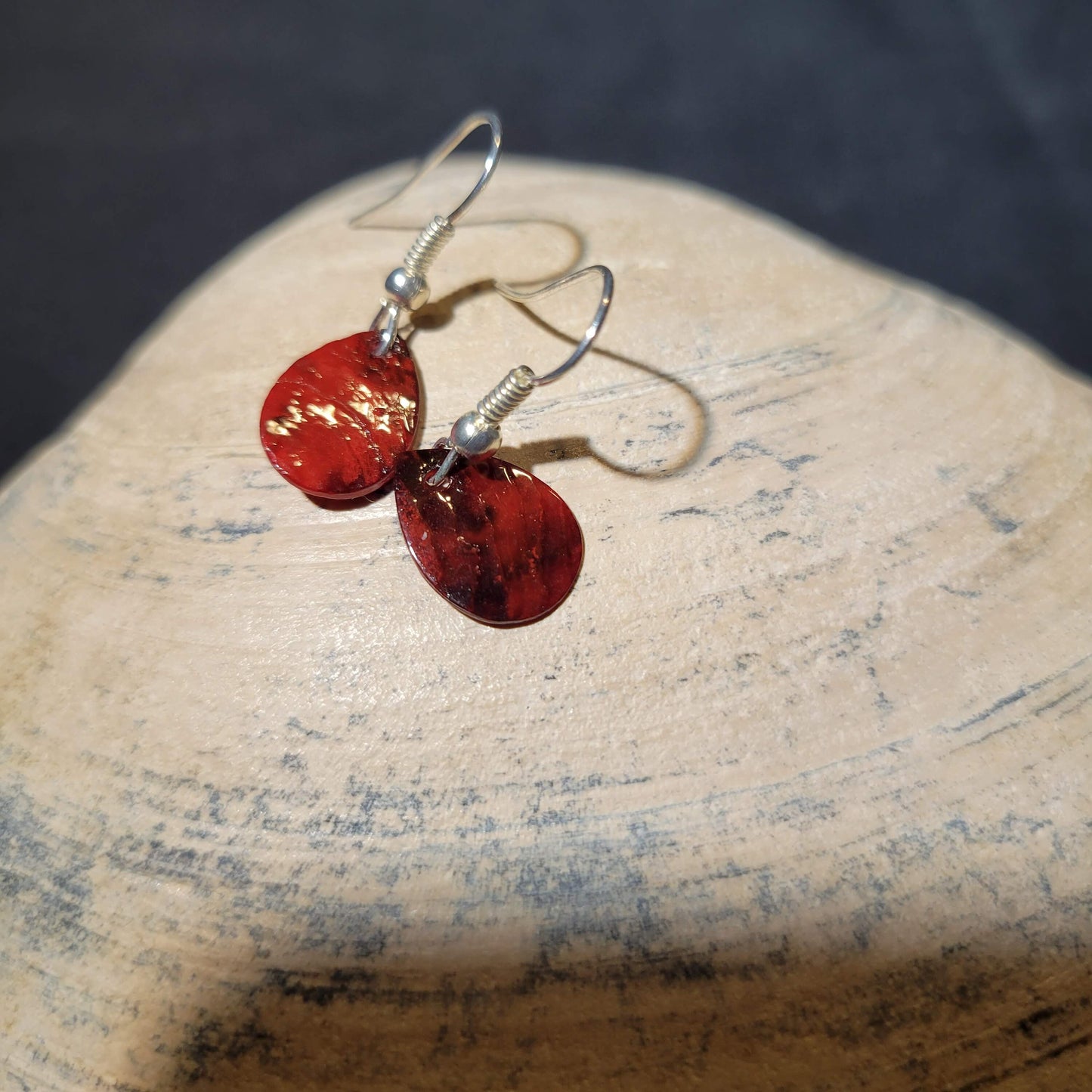 Red Shell Teardrop Dangle Earrings