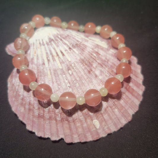 Rose and White Quartz Beaded Bracelet