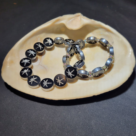 Silver and Black Dragonfly Beaded Bracelet